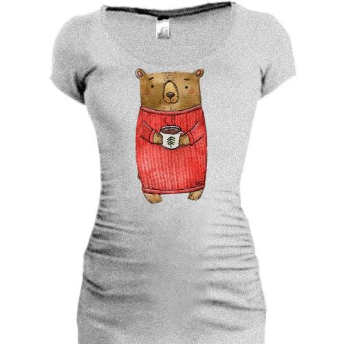 Подовжена футболка з ведмедем в светрі