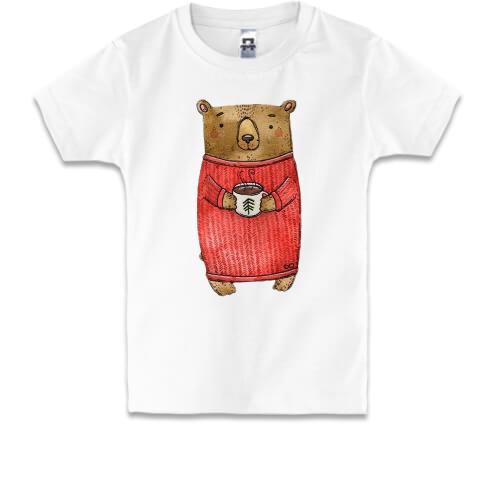 Детская футболка с медведем в свитере