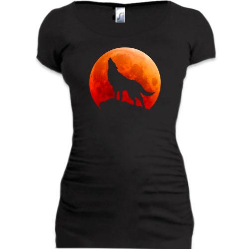 Подовжена футболка Вовк на тлі Місяця (2)