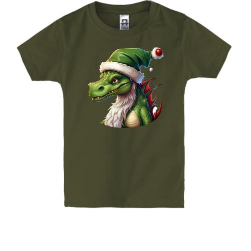 Детская футболка Дракон в зеленом колпаке