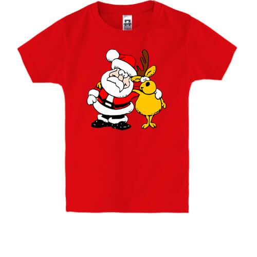 Детская футболка Санта с оленем