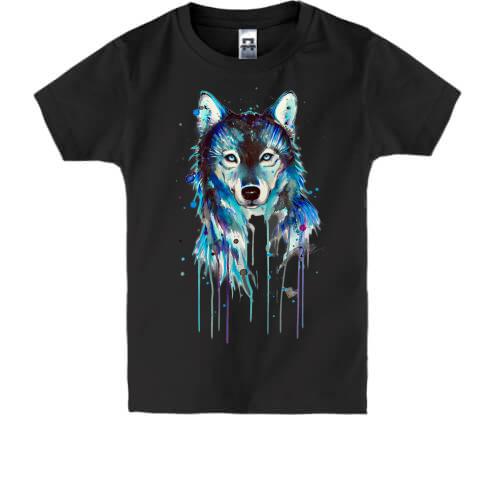 Детская футболка с акварельным рисунком волка