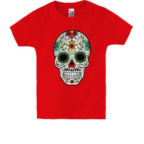 Детская футболка с арт черепом в цветах