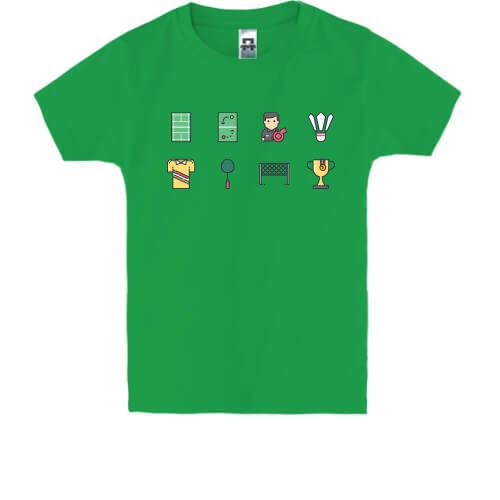 Детская футболка с иконками бадминтона