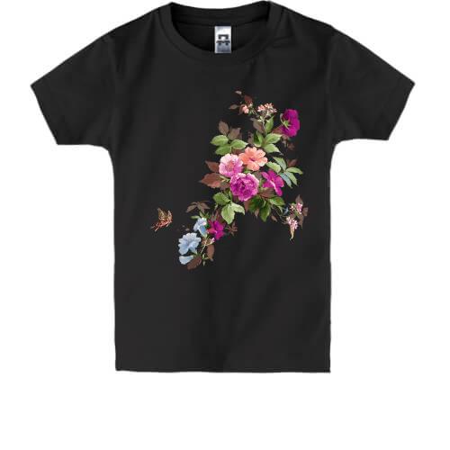 Детская футболка с цветами и бабочкой