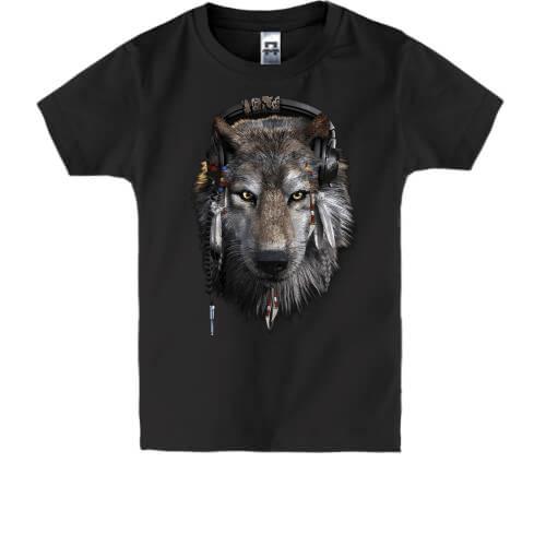 Детская футболка с волком в наушниках