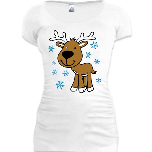 Подовжена футболка Оленя зі сніжинками