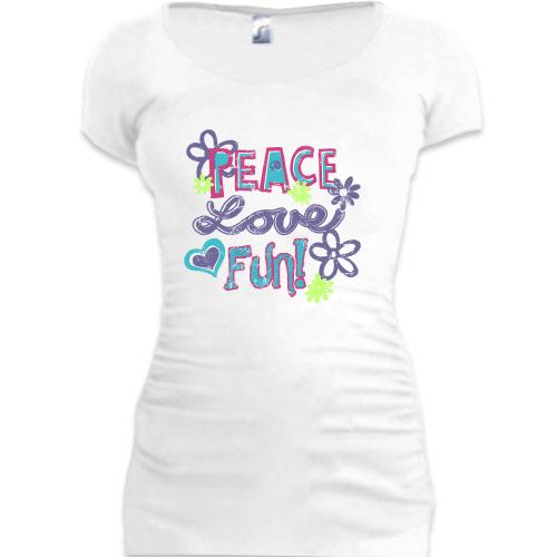 Подовжена футболка Peace, love, fun