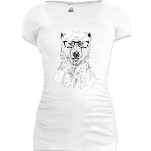 Подовжена футболка ведмідь-гик в окулярах