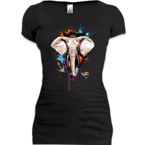 Подовжена футболка з акварельним слоном