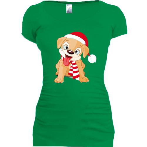 Подовжена футболка з новорічної собачкою