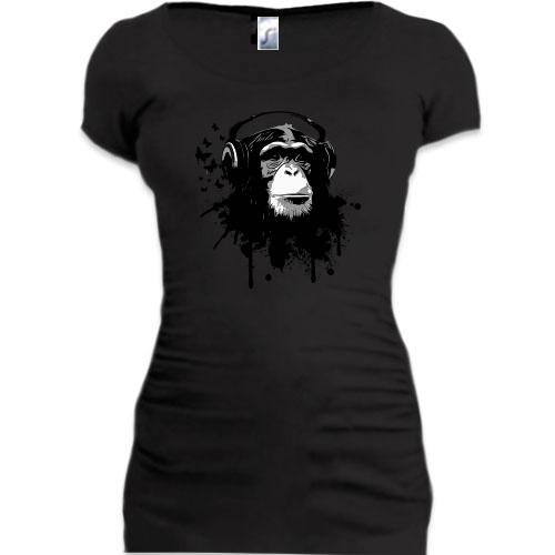 Подовжена футболка з мавпою у навушниках