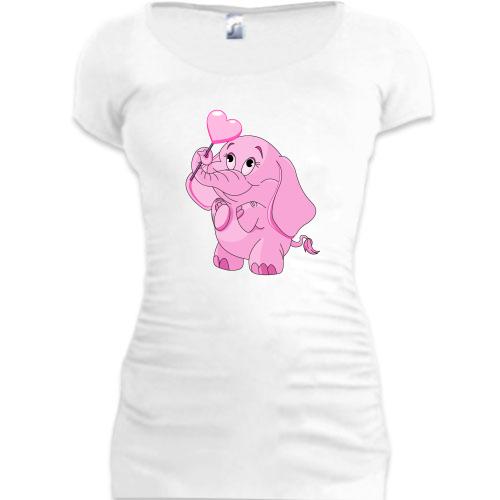 Подовжена футболка з рожевим слоником