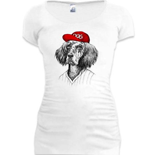 Подовжена футболка з собакою в бейсболці