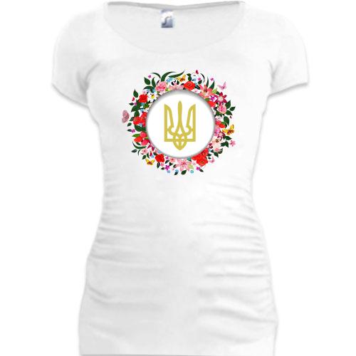 Подовжена футболка з вінком і гербом України