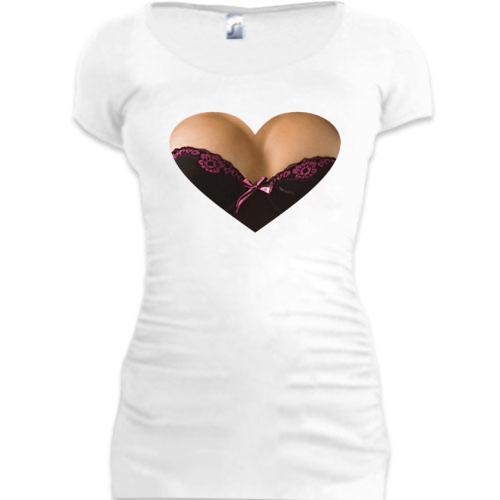 Подовжена футболка з вирізом у вигляді серця