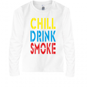 Детский лонгслив Chill, Drink, Smoke