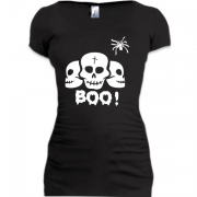Женская удлиненная футболка "Бу" с черепами