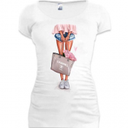 Подовжена футболка Дівчина з сумкою Шанель