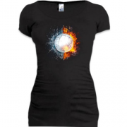 Подовжена футболка з волейбольним м'ячем у вогні і воді