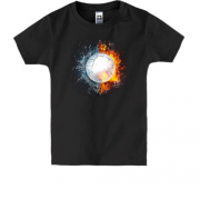 Детская футболка с волейбольным мячом в огне и воде