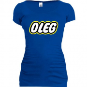 Подовжена футболка з написом "Олег" в стилі Лего