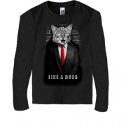 Дитячий лонгслів з котом в піджаку "Like a Boss"