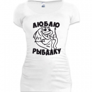 Женская удлиненная футболка "Люблю рыбалку"