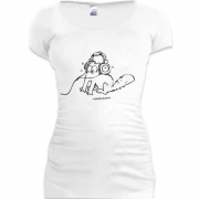 Женская удлиненная футболка Кот Саймона в наушниках
