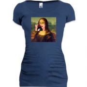 Подовжена футболка з Моною Лізою і вишеньками (колаж-арт)