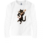 Детская футболка с длинным рукавом с черным котом и банджо