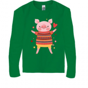 Дитячий лонгслів зі свинкою в новорічному светрі