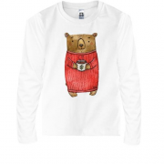 Детская футболка с длинным рукавом с медведем в свитере