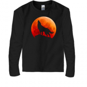 Детская футболка с длинным рукавом Волк на фоне Луны (2)
