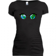 Подовжена футболка з очима і планетами