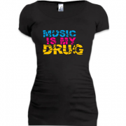 Женская удлиненная футболка Music is my drug