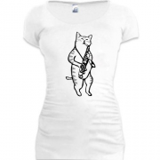 Подовжена футболка з котом-музикантом