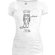 Подовжена футболка з котиком-готиком