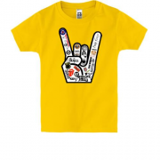 Детская футболка с рок знаком "Коза" и рок группами