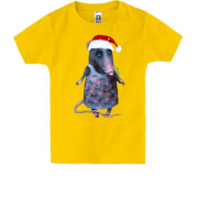 Детская футболка с крысой в новогодней шапочке