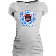 Подовжена футболка з щуром в блакитних квітах