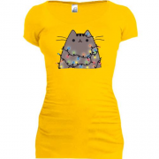 Подовжена футболка з Пушин котом в гірляндах
