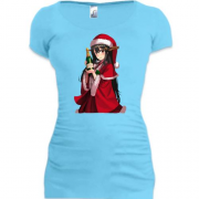 Подовжена футболка з аніме-дівчиною в новорічному костюмі