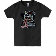 Детская футболка с новогодним котом (глитч)
