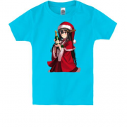 Детская футболка с аниме-девушкой в новогоднем костюме