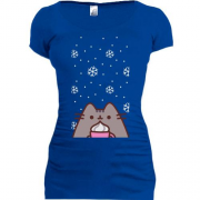 Подовжена футболка з Пушин котом і снігом