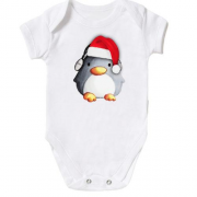 Дитячий боді з пінгвіном в новорічній шапочці