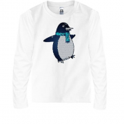 Детская футболка с длинным рукавом с пингвином в шарфике
