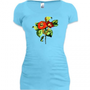 Подовжена футболка з квіткою в черепах