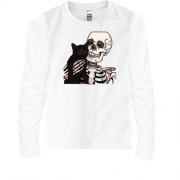 Детская футболка с длинным рукавом со скелетом и котом